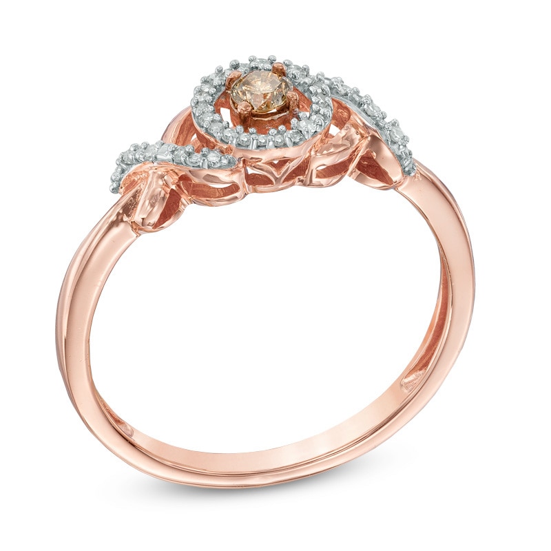 Previously Owned - 1/6 CT. T.W. Champagne and White Diamond Open Frame Cross Sides Ring in 10K Rose Gold