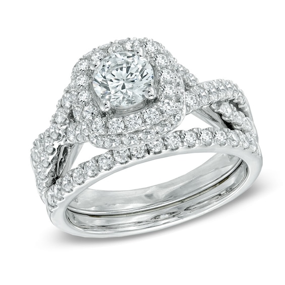 Previously Owned - 1-3/4 CT. T.w. Diamond Frame Twist Bridal Set in 14K White Gold