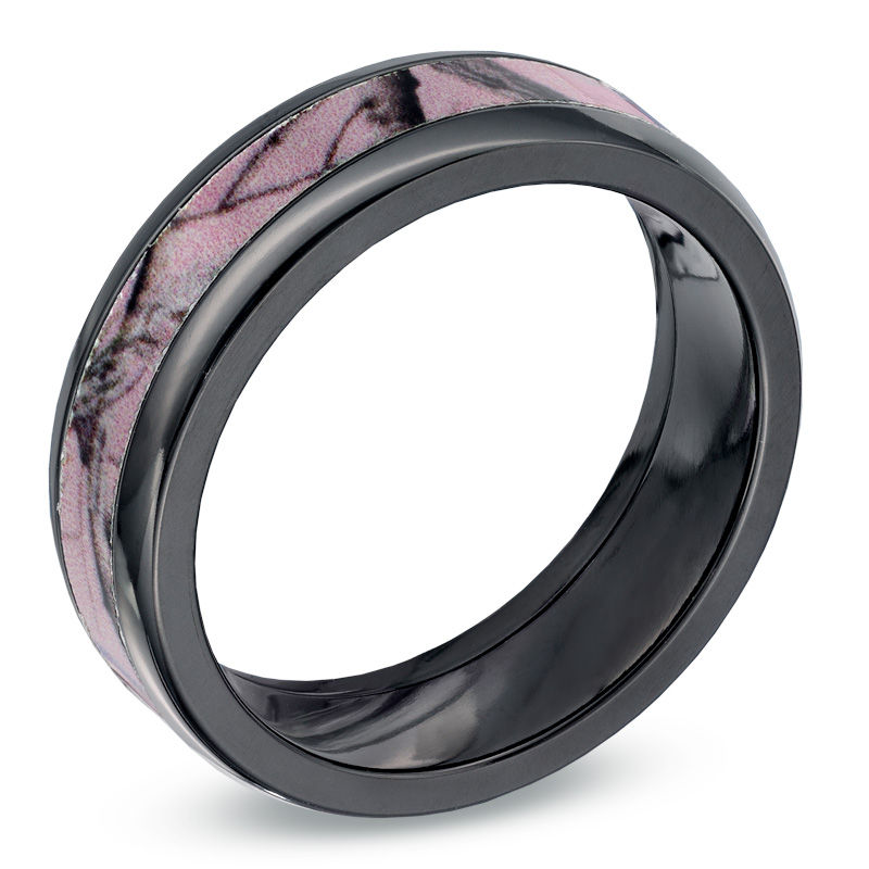 Main Image 2 of Previously Owned - 6.0mm Realtree AP® Pink Camouflage Inlay Comfort Fit Black Zirconium Wedding Band