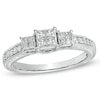 Thumbnail Image 1 of Previously Owned - 1/2 CT. T.W. Enhanced Blue and White Quad Princess-Cut Diamond Three Stone Ring in 10K White Gold