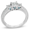 Thumbnail Image 2 of Previously Owned - 1/2 CT. T.W. Enhanced Blue and White Quad Princess-Cut Diamond Three Stone Ring in 10K White Gold