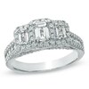 Thumbnail Image 1 of Previously Owned - 1-1/2 CT. T.W.  Emerald-Cut Diamond Three Stone Frame Ring in 14K White Gold (I/I1)