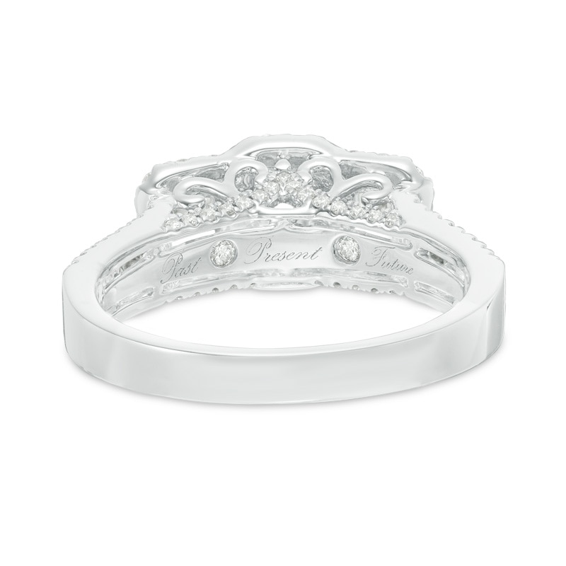 Main Image 3 of Previously Owned - 1-1/2 CT. T.W.  Emerald-Cut Diamond Three Stone Frame Ring in 14K White Gold (I/I1)