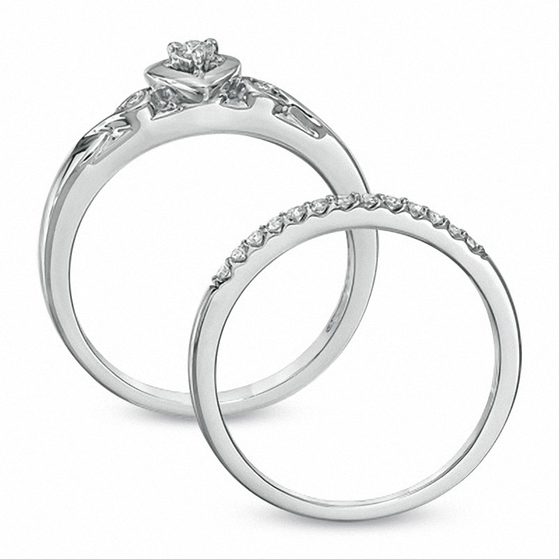 Main Image 3 of Previously Owned - 1/5 CT. T.W. Diamond Heart-Shaped Bridal Set in 10K White Gold