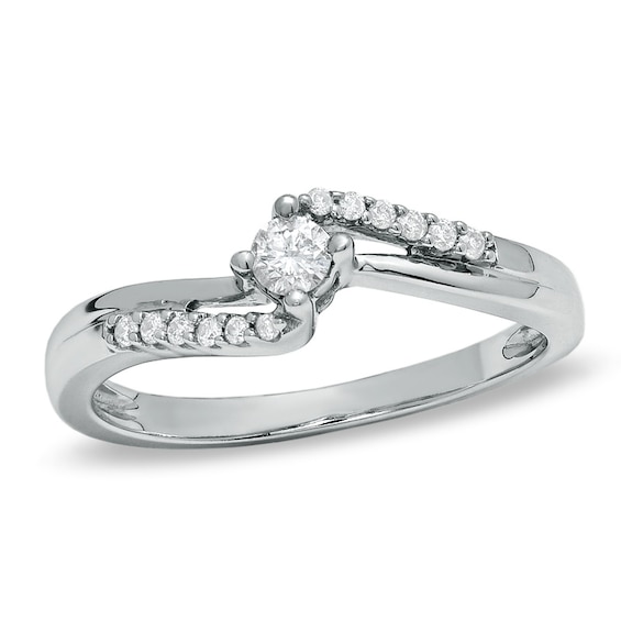 Previously Owned - 1/5 CT. T.w. Diamond Twist Pavé Promise Ring in 14K White Gold