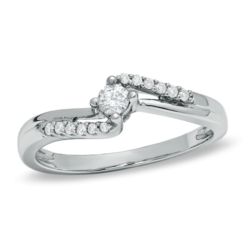 Main Image 1 of Previously Owned - 1/5 CT. T.W. Diamond Twist Pavé Promise Ring in 14K White Gold