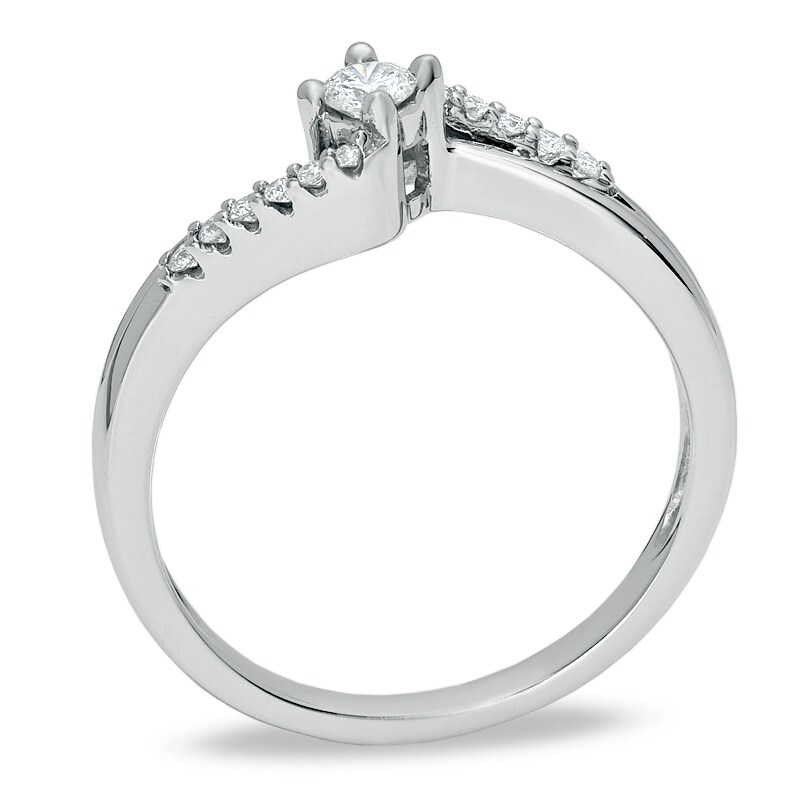 Main Image 2 of Previously Owned - 1/5 CT. T.W. Diamond Twist Pavé Promise Ring in 14K White Gold