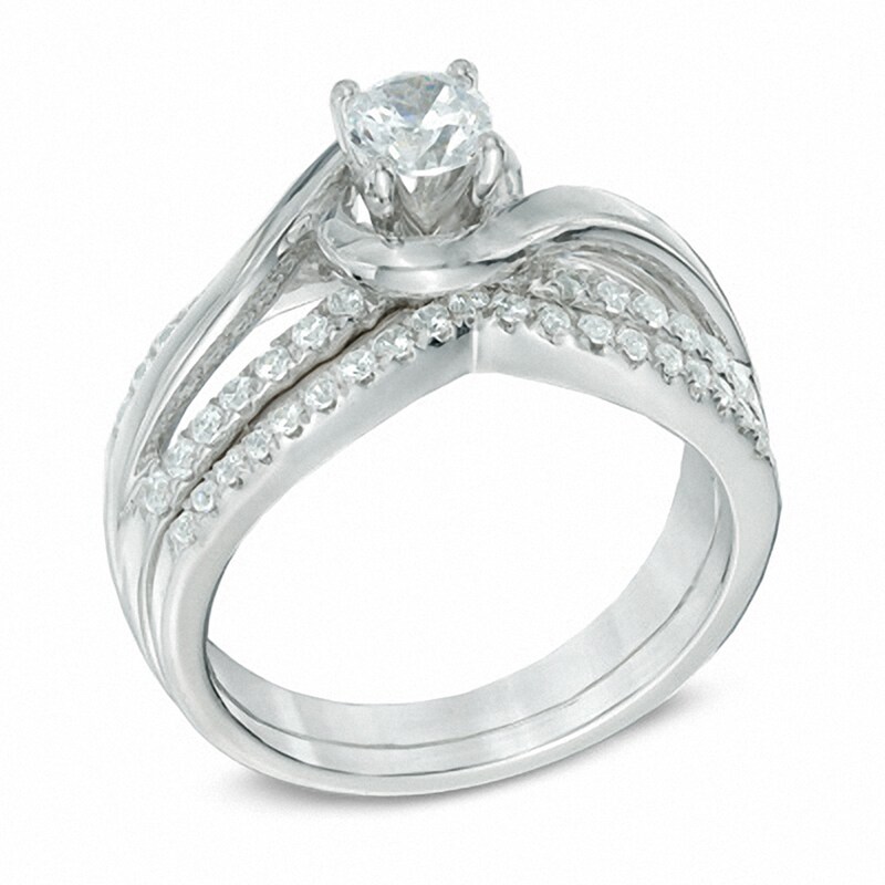 Main Image 2 of Previously Owned - 3/4 CT. T.W. Diamond Swirl Bridal Set in 14K White Gold