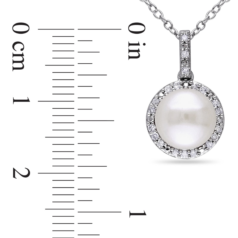 Main Image 2 of Previously Owned-8.0-8.5mm Button Freshwater Cultured Pearl and 1/10 CT. T.W. Diamond Frame Pendant
