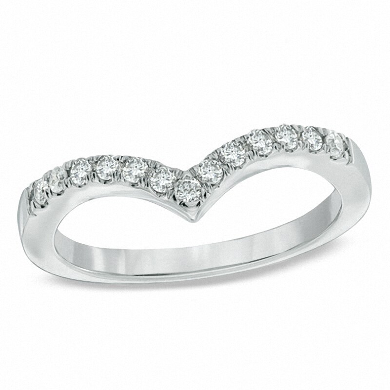 Main Image 1 of Previously Owned - 1/4 CT. T.W. Diamond Chevron Contour Anniversary Band in 10K White Gold