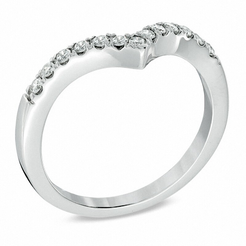 Main Image 2 of Previously Owned - 1/4 CT. T.W. Diamond Chevron Contour Anniversary Band in 10K White Gold