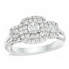 Thumbnail Image 1 of Previously Owned - 1 CT. T.W. Diamond Double Cushion Frame Three Stone Ring in 10K White Gold