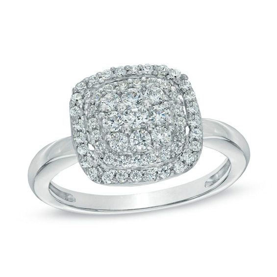 Previously Owned - 1/2 CT. T.w. Diamond Cushion Cluster Frame Ring in 10K White Gold
