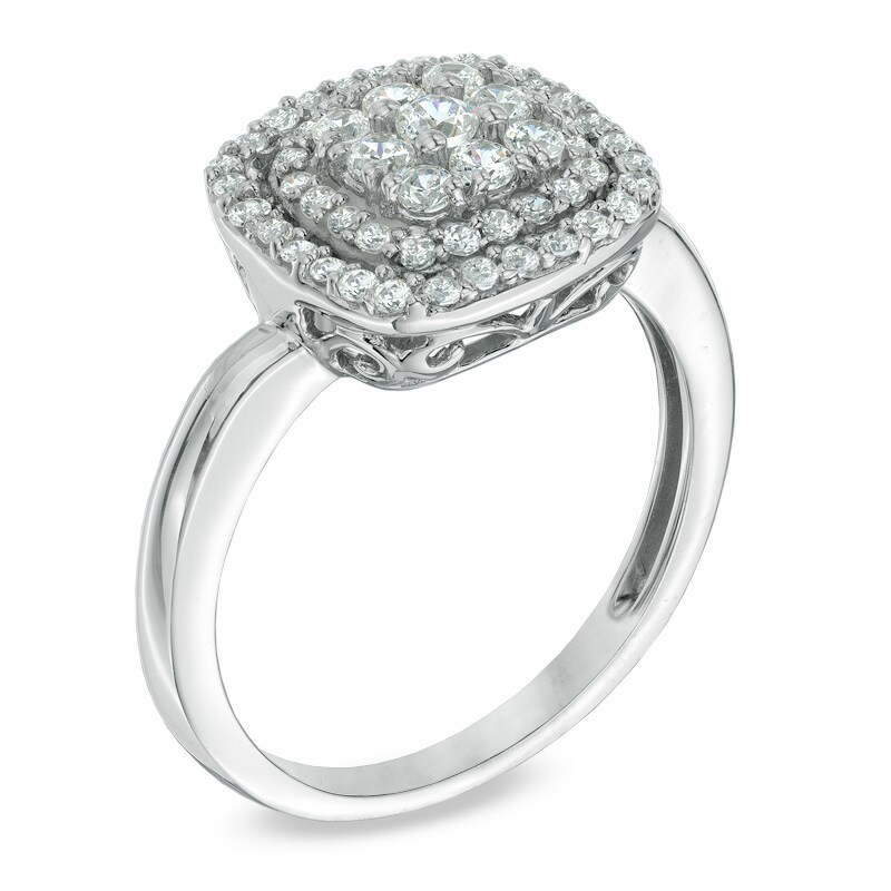 Main Image 2 of Previously Owned - 1/2 CT. T.W. Diamond Cushion Cluster Frame Ring in 10K White Gold