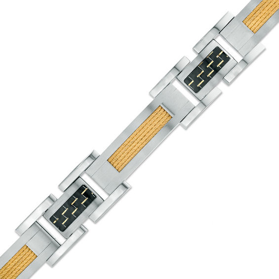 Previously Owned - Carbon Fiber and Cable Link Bracelet in Two-Tone Stainless Steel - 8.5"