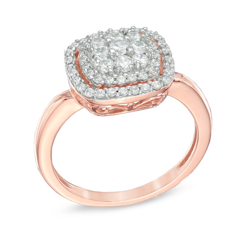 Main Image 2 of Previously Owned - 1/2 CT. T.W. Multi-Diamond Frame Ring in 10K Rose Gold