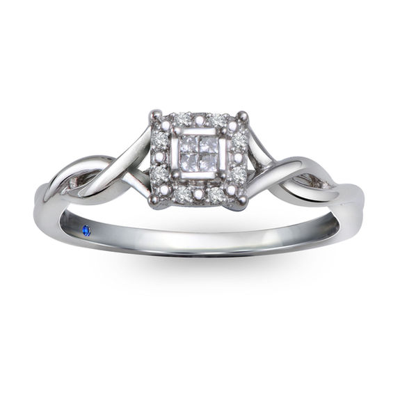 Previously Owned - Cherished Promise Collectionâ¢ Quad Princess-Cut Diamond Accent Frame Promise Ring in 10K White Gold