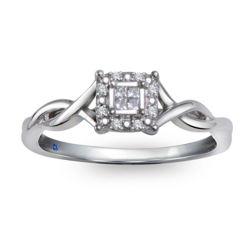 Main Image 1 of Previously Owned - Cherished Promise Collection™ Quad Princess-Cut Diamond Accent Frame Promise Ring in 10K White Gold