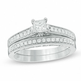 Previously Owned - 5/8 CT. T.W. Princess-Cut Diamond Bridal Set in 14K White Gold