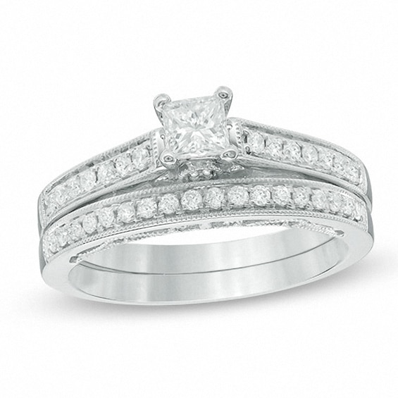 Previously Owned - 5/8 CT. T.w. Princess-Cut Diamond Bridal Set in 14K White Gold