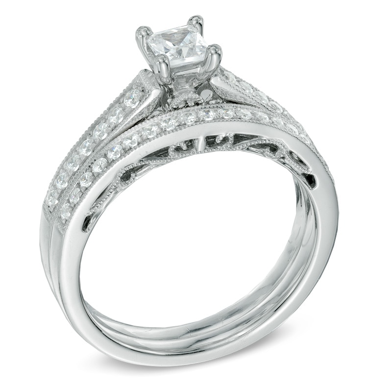 Main Image 2 of Previously Owned - 5/8 CT. T.W. Princess-Cut Diamond Bridal Set in 14K White Gold