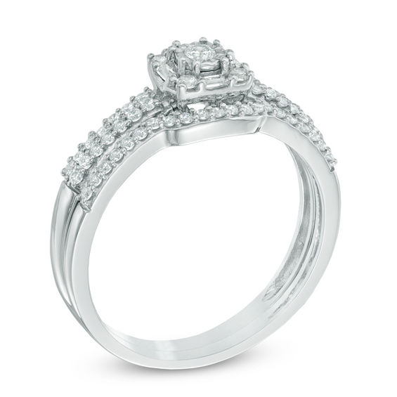 Previously Owned - 1/3 CT. T.w. Diamond Square Frame Bridal Set in 10K White Gold