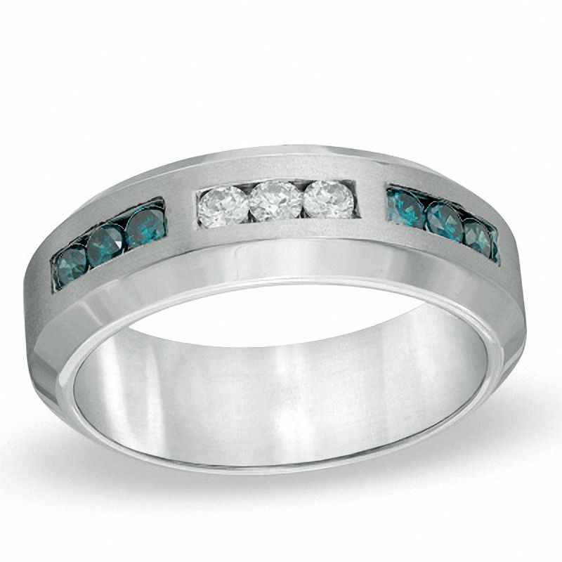 Main Image 1 of Previously Owned - 1/2 CT. T.W. Enhanced Blue and White Diamond Anniversary Band in Sterling Silver