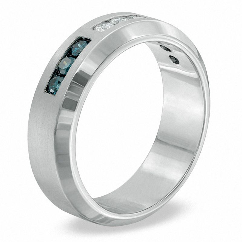 Main Image 2 of Previously Owned - 1/2 CT. T.W. Enhanced Blue and White Diamond Anniversary Band in Sterling Silver