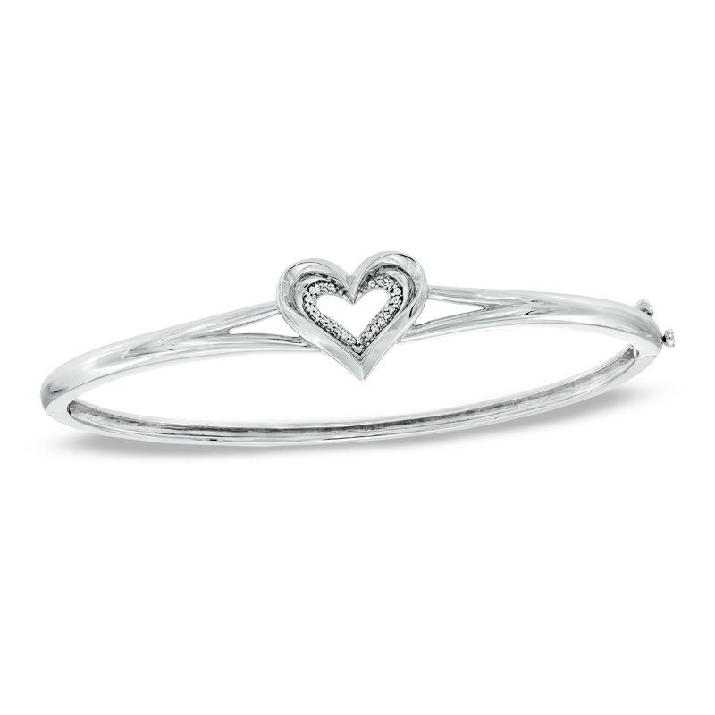 Main Image 1 of Previously Owned -  Diamond Accent Heart Bangle in Sterling Silver