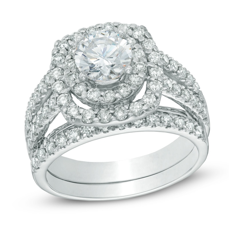 Main Image 1 of Previously Owned - 2-1/5 CT. T.W. Diamond Double Frame Bridal Set in 14K White Gold
