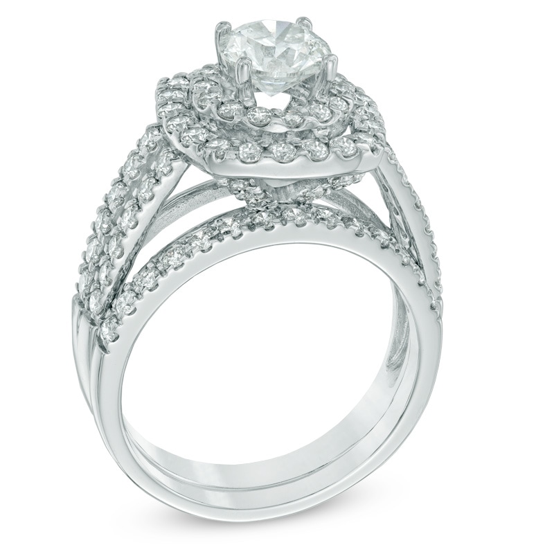 Main Image 2 of Previously Owned - 2-1/5 CT. T.W. Diamond Double Frame Bridal Set in 14K White Gold