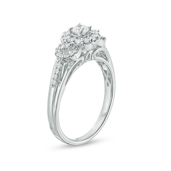 Previously Owned - 1/2 CT. T.w. Diamond Three Stone Frame Ring in 14K White Gold
