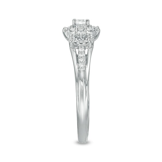 Previously Owned - 1/2 CT. T.w. Diamond Three Stone Frame Ring in 14K White Gold