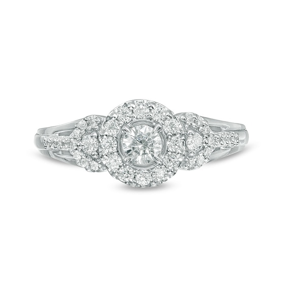 Previously Owned - 1/2 CT. T.w. Diamond Three Stone Frame Ring in 14K White Gold