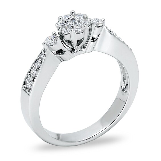 Previously Owned - 1/2 CT. T.w. Composite Diamond Flower Ring in 10K White Gold