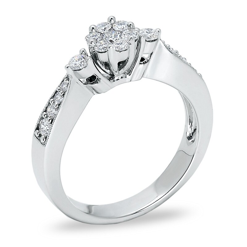 Main Image 2 of Previously Owned - 1/2 CT. T.W. Composite Diamond Flower Ring in 10K White Gold