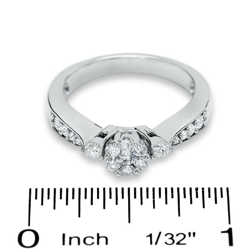 Main Image 3 of Previously Owned - 1/2 CT. T.W. Composite Diamond Flower Ring in 10K White Gold