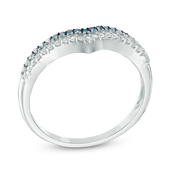 Previously Owned - 1/4 CT. T.w. Enhanced Blue and White Diamond Double Row Contour Band in 10K White Gold