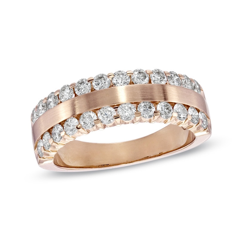 Main Image 1 of Previously Owned - 1 CT. T.W. Diamond Double Row Wedding Band in 14K Rose Gold