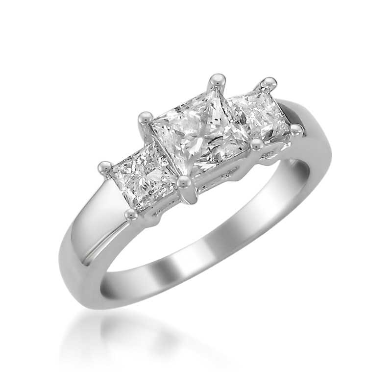 Main Image 1 of Previously Owned - 2 CT. T.W. Princess-Cut Diamond Three Stone Ring in 14K White Gold