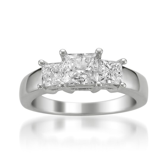 Previously Owned - 2 CT. T.w. Princess-Cut Diamond Three Stone Ring in 14K White Gold