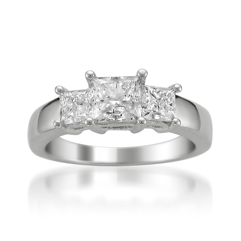 Main Image 2 of Previously Owned - 2 CT. T.W. Princess-Cut Diamond Three Stone Ring in 14K White Gold