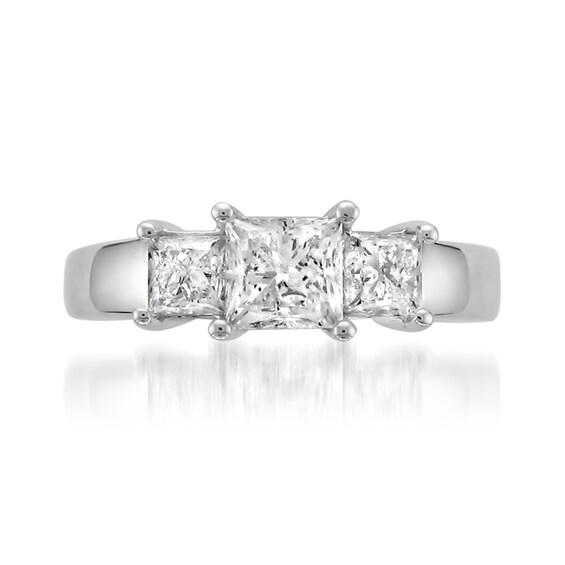 Previously Owned - 2 CT. T.w. Princess-Cut Diamond Three Stone Ring in 14K White Gold