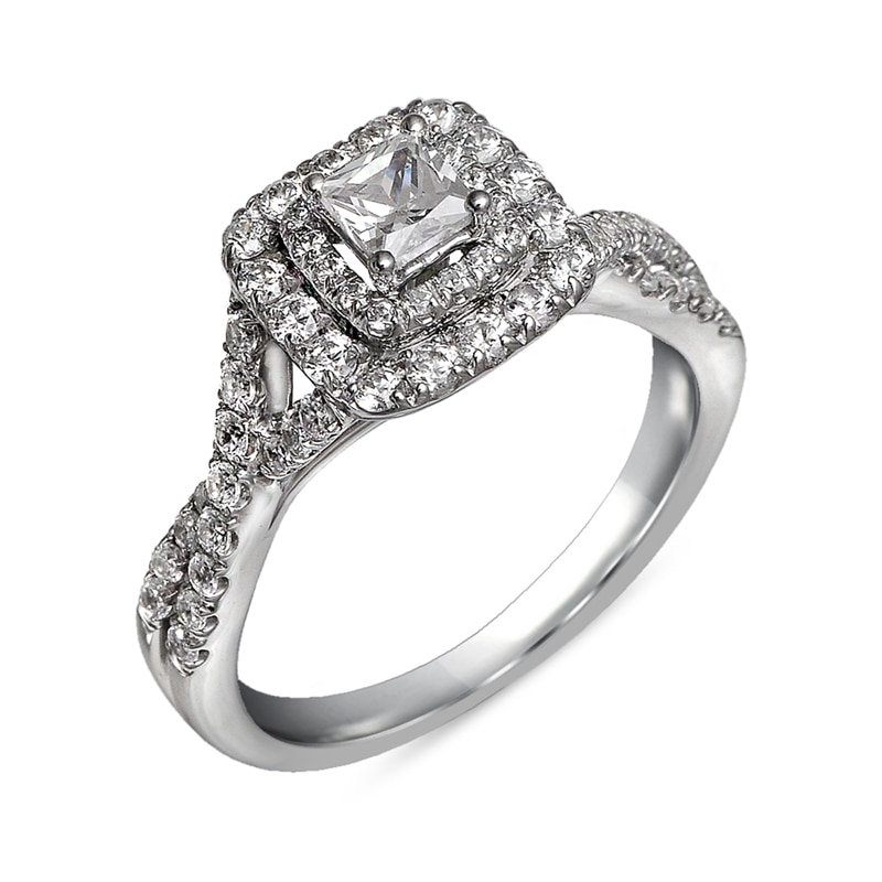 Main Image 2 of Previously Owned - 1-1/4 CT. T.W. Princess-Cut Diamond Double Frame Bridal Set in 14K White Gold