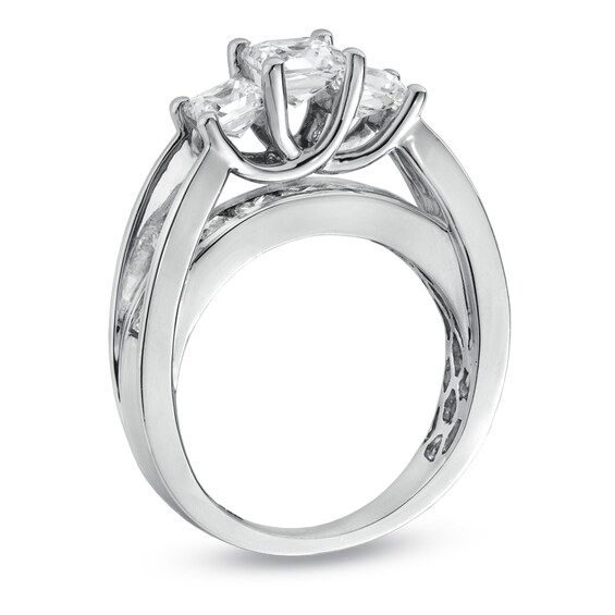 Previously Owned - 3 CT. T.w. Square-Cut Diamond Three Stone Bridge Ring in 14K White Gold