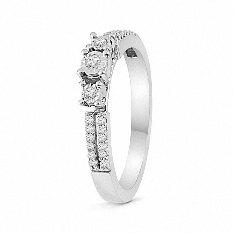 Main Image 2 of Previously Owned - 1/7 CT. T.W. Diamond Three Stone Double Row Ring in 10K White Gold