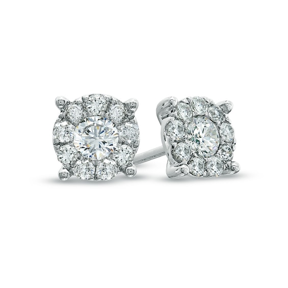 Previously Owned - 1 CT. T.w. Diamond Frame Stud Earrings in 14K White Gold