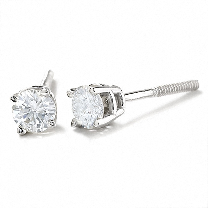 Main Image 1 of Previously Owned - 1/3 CT. T.W. Diamond Solitaire Earrings in 14K White Gold