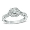 Thumbnail Image 1 of Previously Owned - 1/3 CT. T.W. Princess-Cut Diamond Frame Vintage-Style Engagement Ring in 10K White Gold