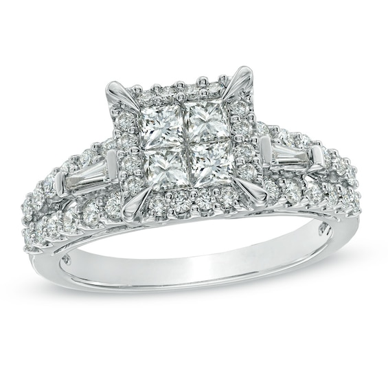 Previously Owned - 1-1/5 CT. T.w. Quad Princess-Cut Diamond Engagement Ring in 14K White Gold